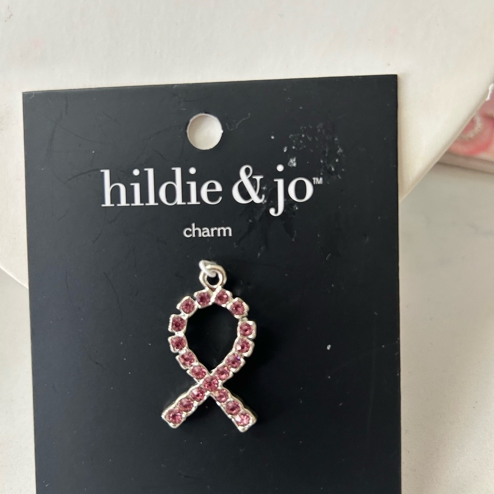 Hildie & Jo Pink Ribbon Fashion Charm Cancer Ribbon Charm & Chain Necklace